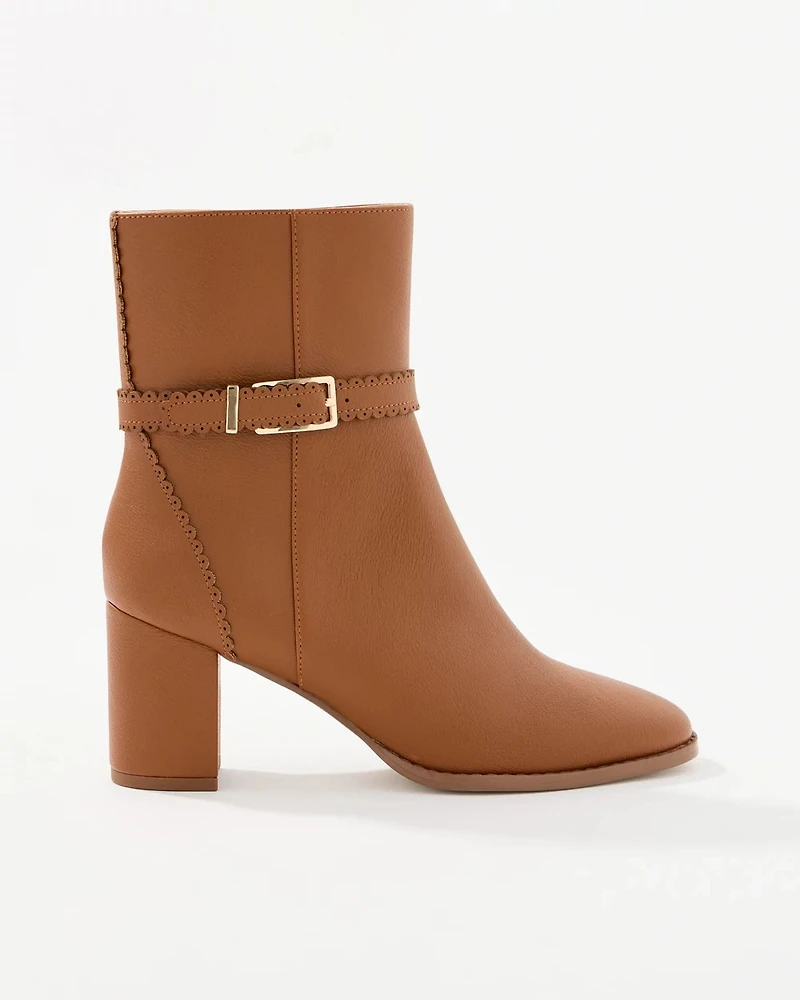 Buckle Detail Faux Leather Ankle Boots