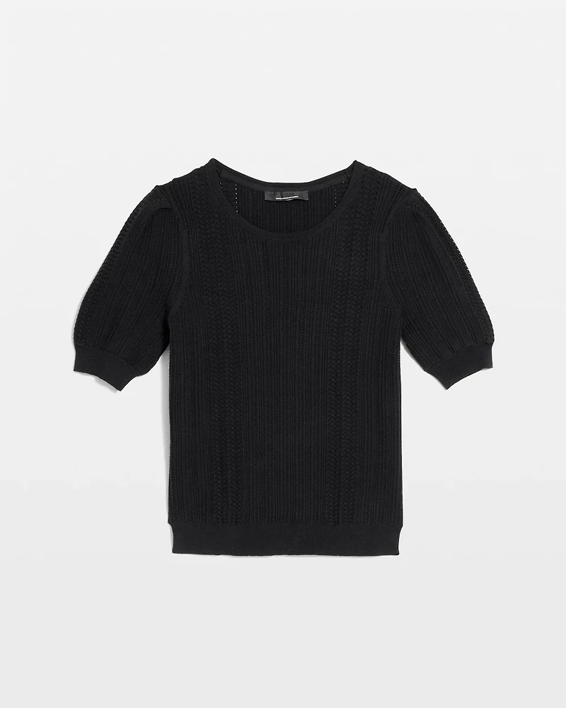 Pointelle Puff Sleeve Sweater