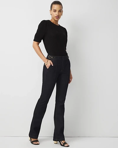 Petite Faux Leather Detail Bootcut Jean