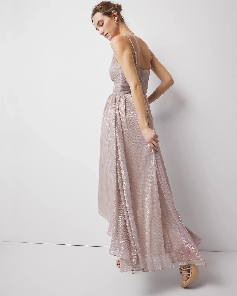 Petite Twist-Front Pleated Midi Dress