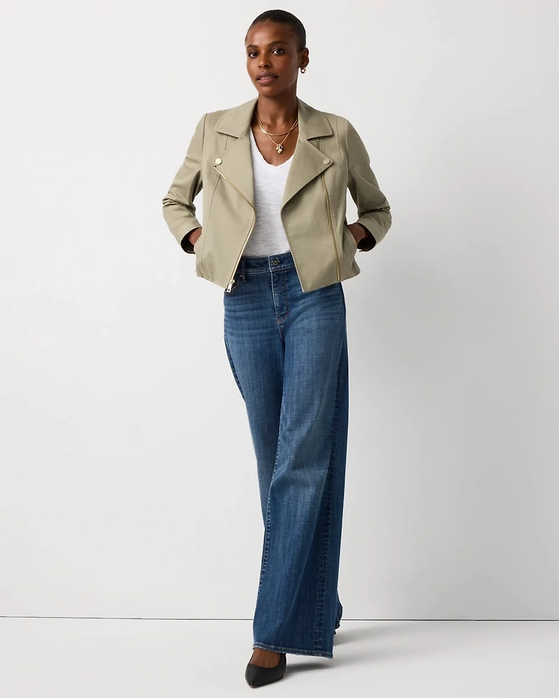 Cotton-Stretch Moto Jacket