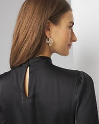 Long Sleeve Twisted Neck Satin Blouse