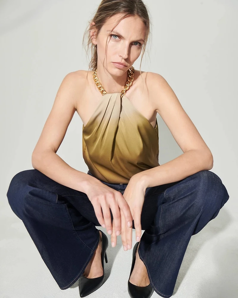 Satin Chain-Neck Halter Top