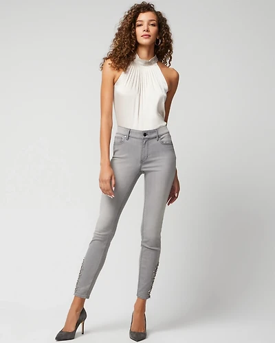 Mid-Rise Skinny Ankle Novelty Hem Jeans