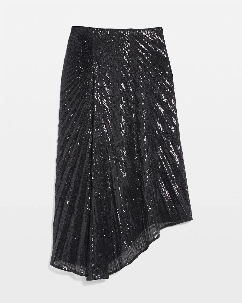 Sequin Pleated Asymmetrical Skirt