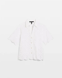 Elbow Sleeve Lace Cotton Shirt