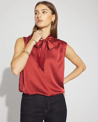 Bubble Hem Tie-Neck Shell