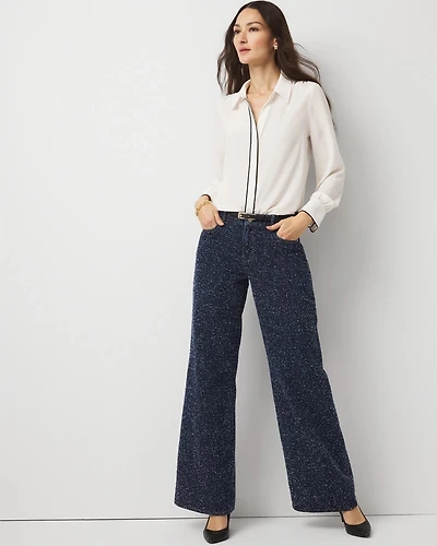 Bouclé Mid Rise Wide Leg Jean