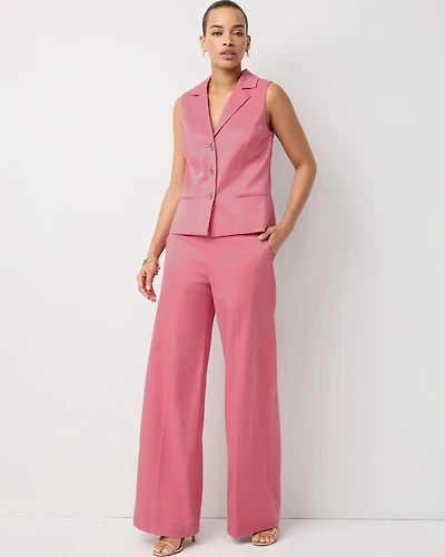 Petite Satin Twill High Rise Wide Leg Pant