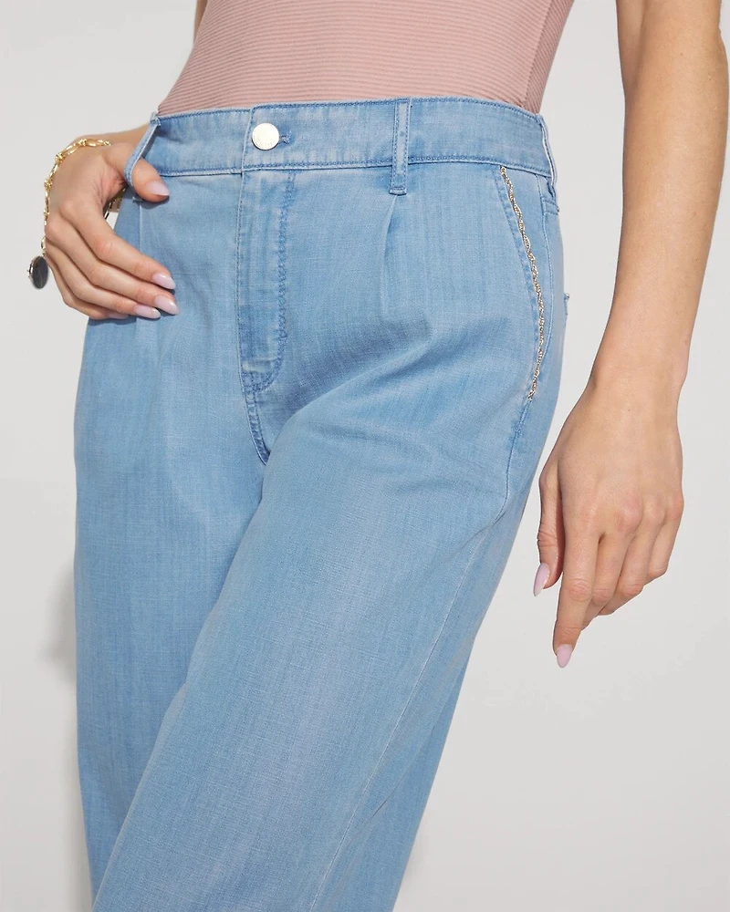 High-Rise Wide-Leg Jean with Chain Trim