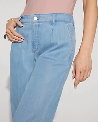 High-Rise Wide-Leg Jean with Chain Trim