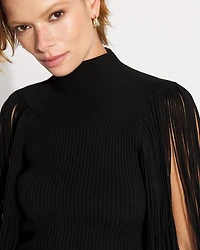 Fringe Sleeve Mockneck Pullover Sweater