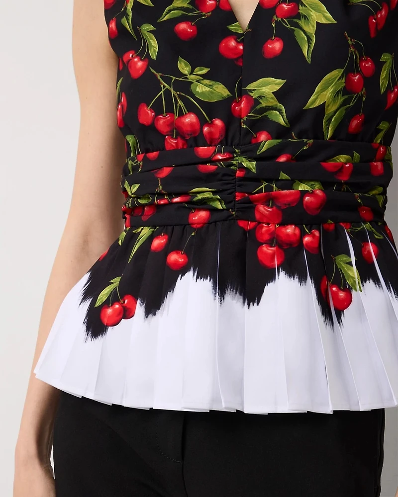 Pleated Peplum V-neck Top