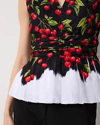 Pleated Peplum V-neck Top