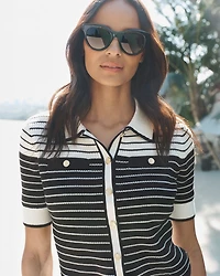 Collared Striped Cotton Cardigan