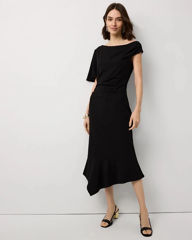 white house black market black cocktail dress Pleated Halter Midi White House Black Market Off-The-Shoulder