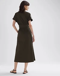 Short Sleeve Collar Poplin Midi Dress