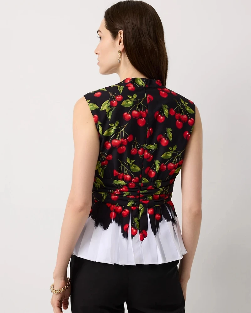 Pleated Peplum V-neck Top