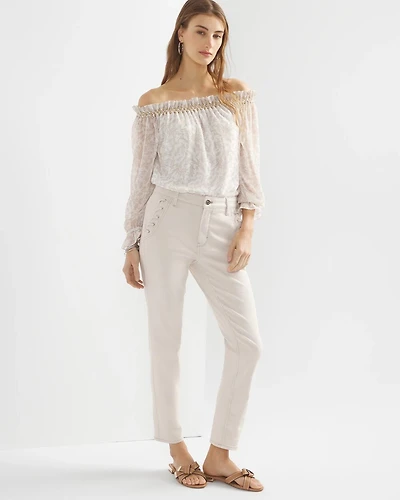 High-Rise Grommet Slim Crop Jeans