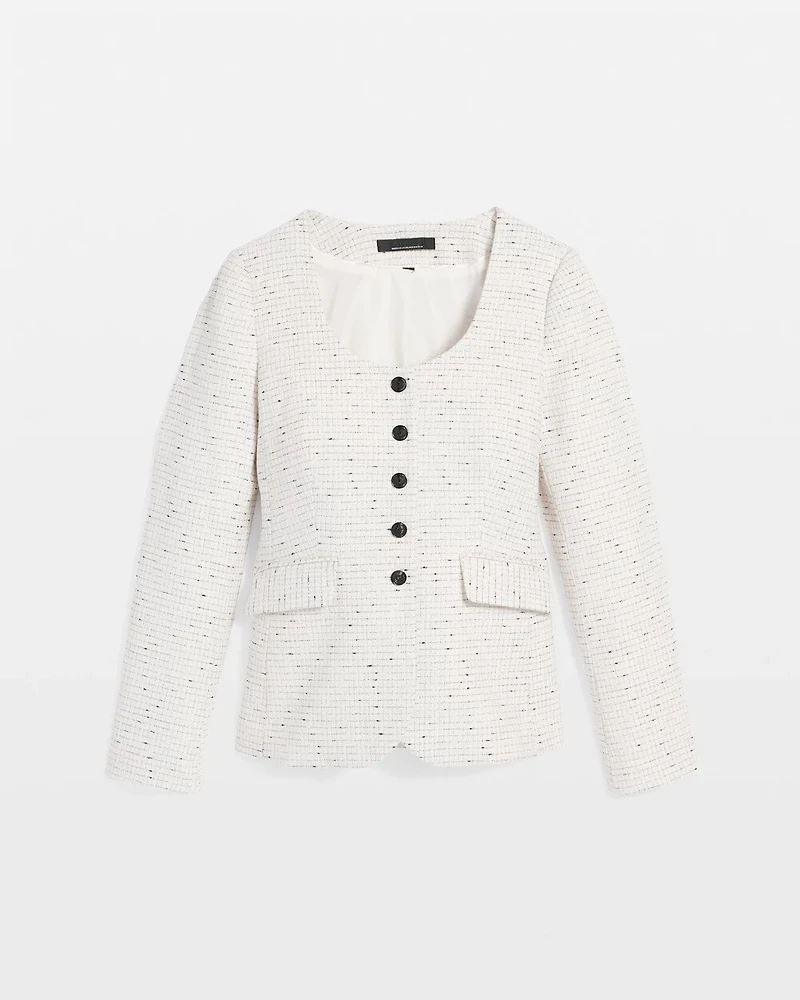 Scoop Neck Tweed Blazer