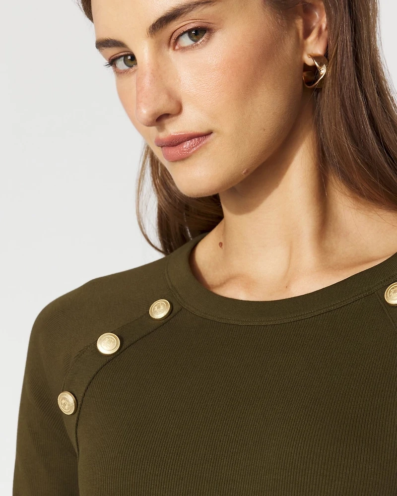 WHBM FORME™ Ribbed Stretch Button Long-Sleeve Tee