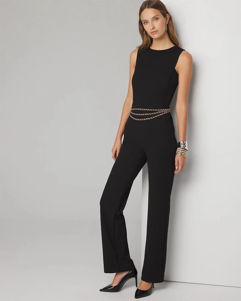 Petite Sleeveless Square Neck Crepe Jumpsuit