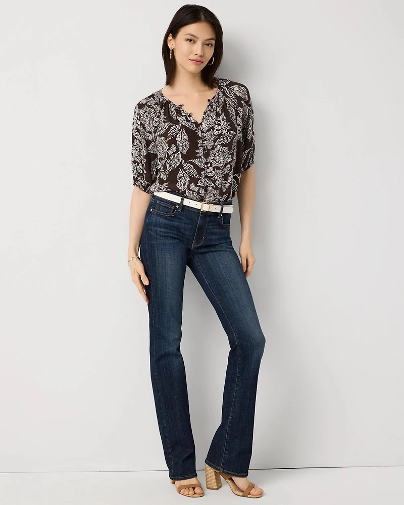Elbow Sleeve Button Front Blouse