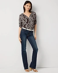 Elbow Sleeve Button Front Blouse