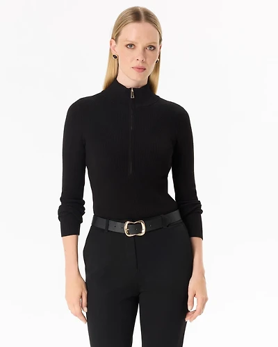 Zip-Up Mock Neck Pullover