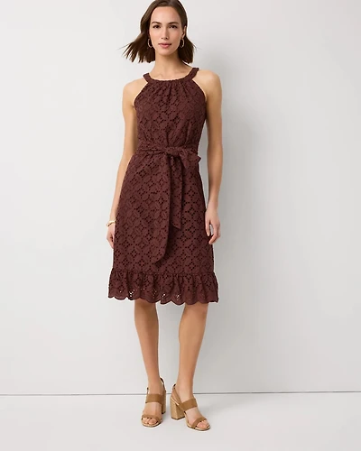 Eyelet Cotton Halter Dress