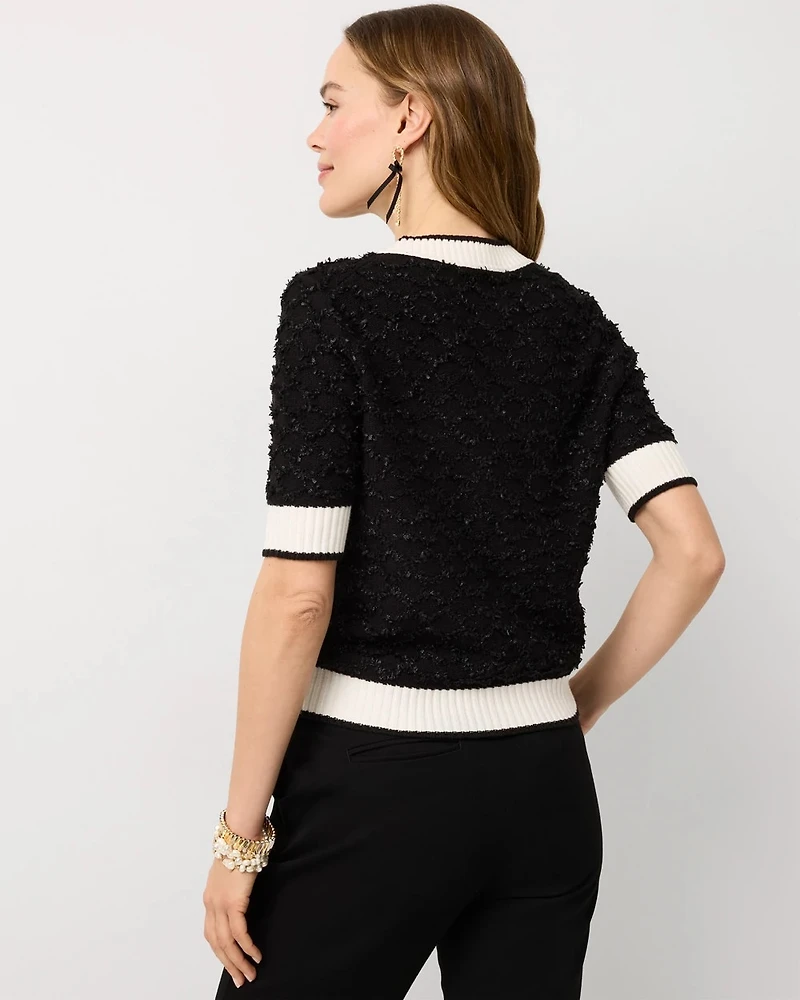Bouclé Elbow Sleeve Cardigan