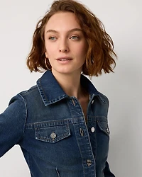 Pleated Denim Trucker Jacket