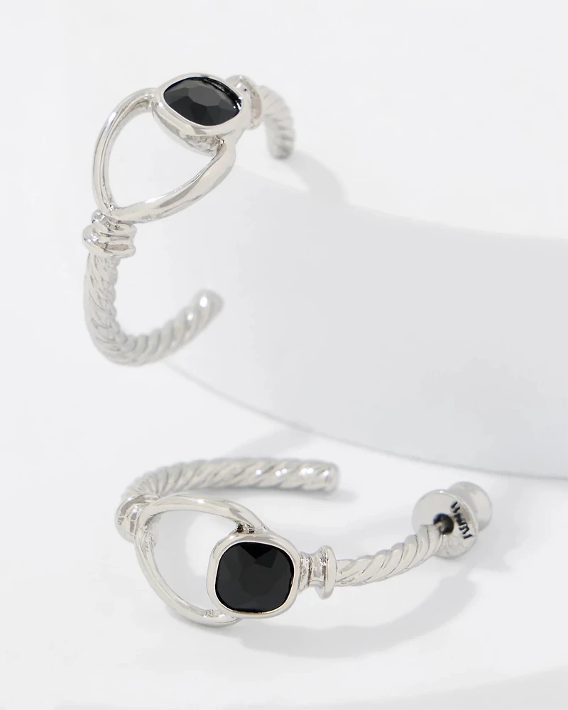 Navy Blue Glass Stone Hoop Earrings