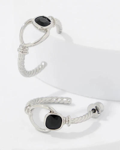 Navy Blue Glass Stone Hoop Earrings