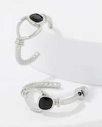 Navy Blue Glass Stone Hoop Earrings