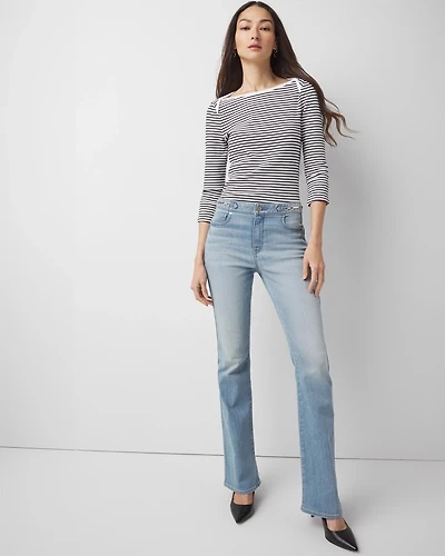 High-Rise Horsebit Skinny Flare Jeans
