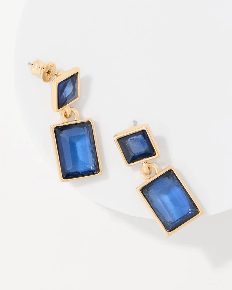 Dark Blue Glass Stone Drop Earrings
