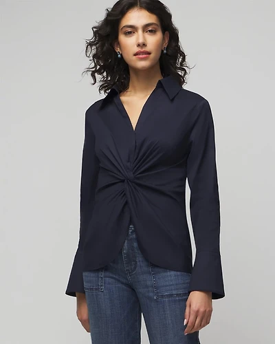 Petite Long Sleeve Twist Poplin Shirt