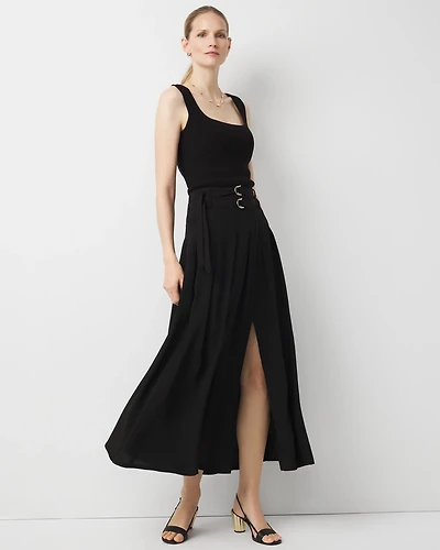 Pleated Crepe Maxi Skirt