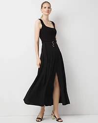 Pleated Crepe Maxi Skirt