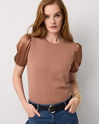 Satin Puff Sleeve Knit Tee