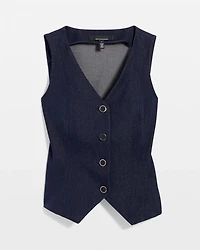 Denim-Look Four-Button Vest