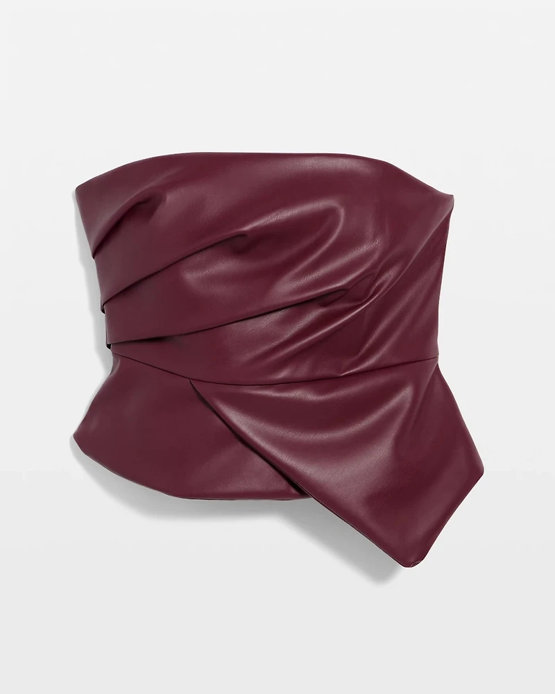 Draped Faux Leather Bustier