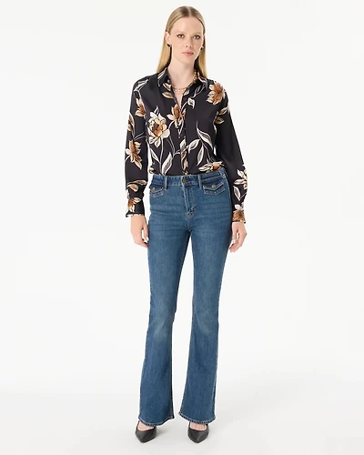 Petite Snap Pocket High-Rise Flare Jean