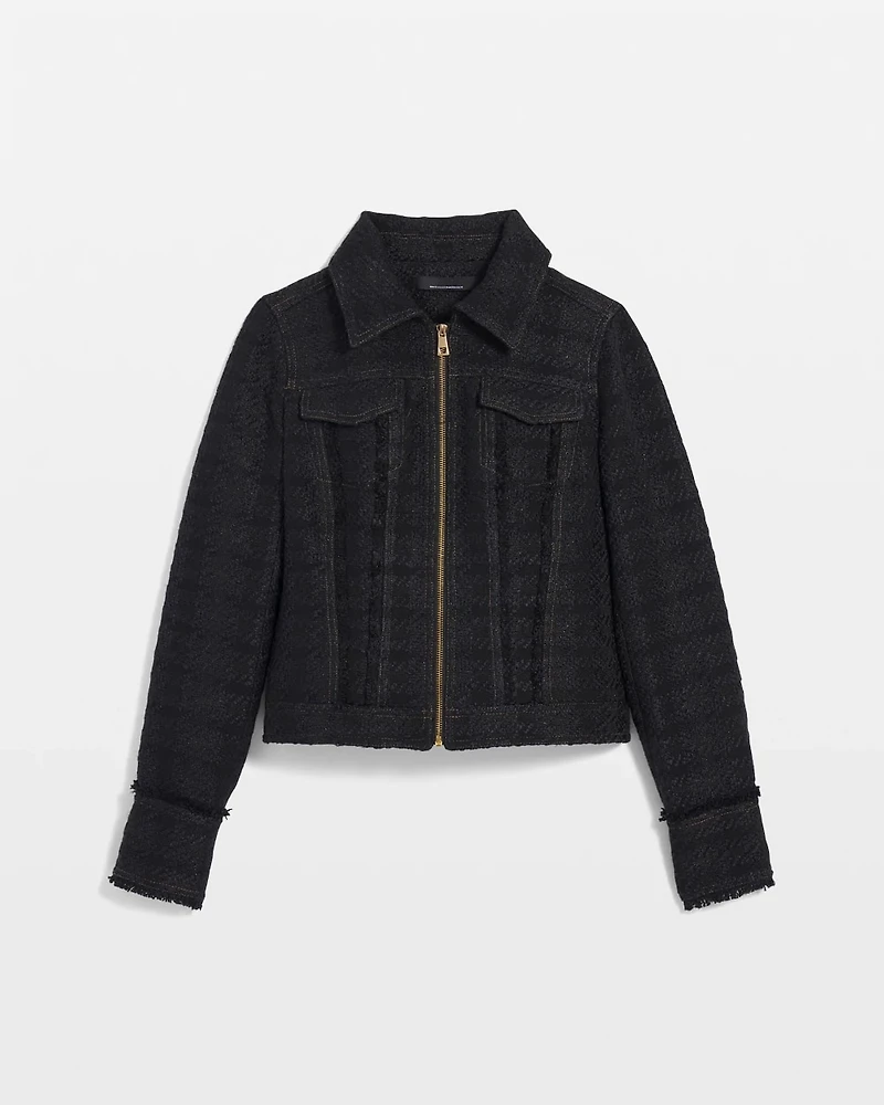 Cropped Tweed Trucker Jacket