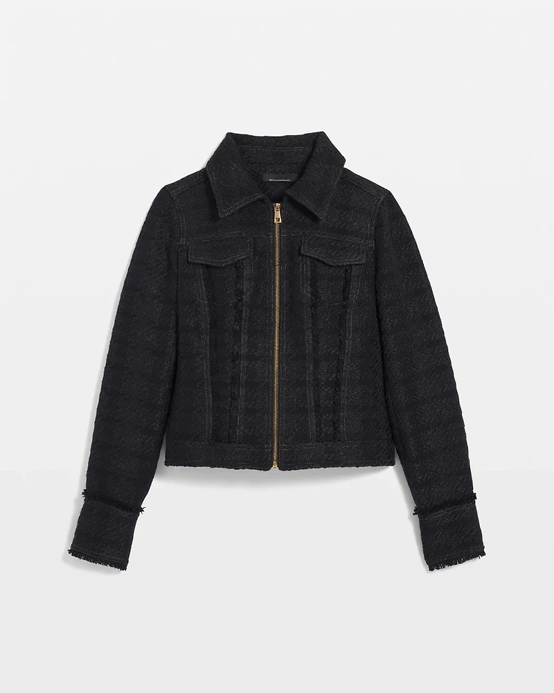Cropped Tweed Trucker Jacket