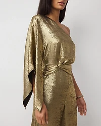 One-Shoulder Metallic Chiffon Jumpsuit
