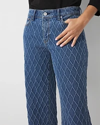 Petite Quilted Mid Rise Wide Leg Jean