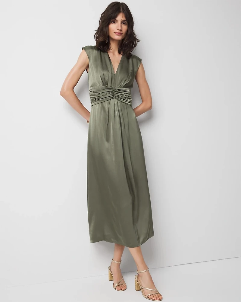 Satin Flutter Sleeve Midi Dress
