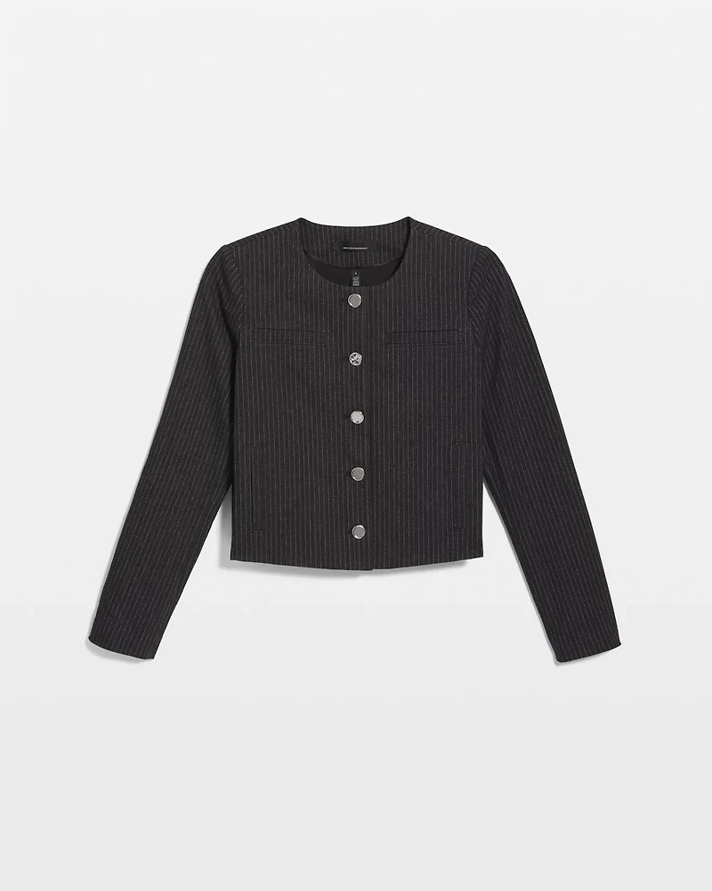 Collarless Button Front Jacket